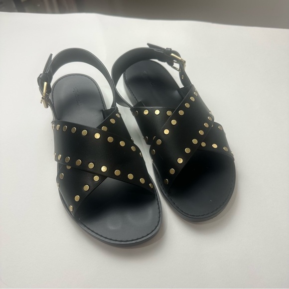 Madewell Tuley Crossover Sandal Black Leather Gold Studs Slingback - Picture 4 of 9